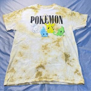 Pokemon Tie-Dye Pikachu Grookey Yellow and White Character Tee